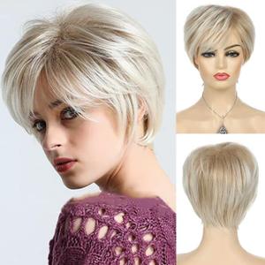 Short Blonde Pixie Wig for Women: Heat Resistant Synthetic Fiber, Layered Natural Wig with Bangs, Average Size