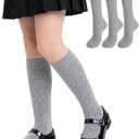 Airpal 3 Pairs Kids Girls Knee High Socks Cotton Uniform School Dress Socks Seamless Toe (Black,Grey,Navy, 9-11)