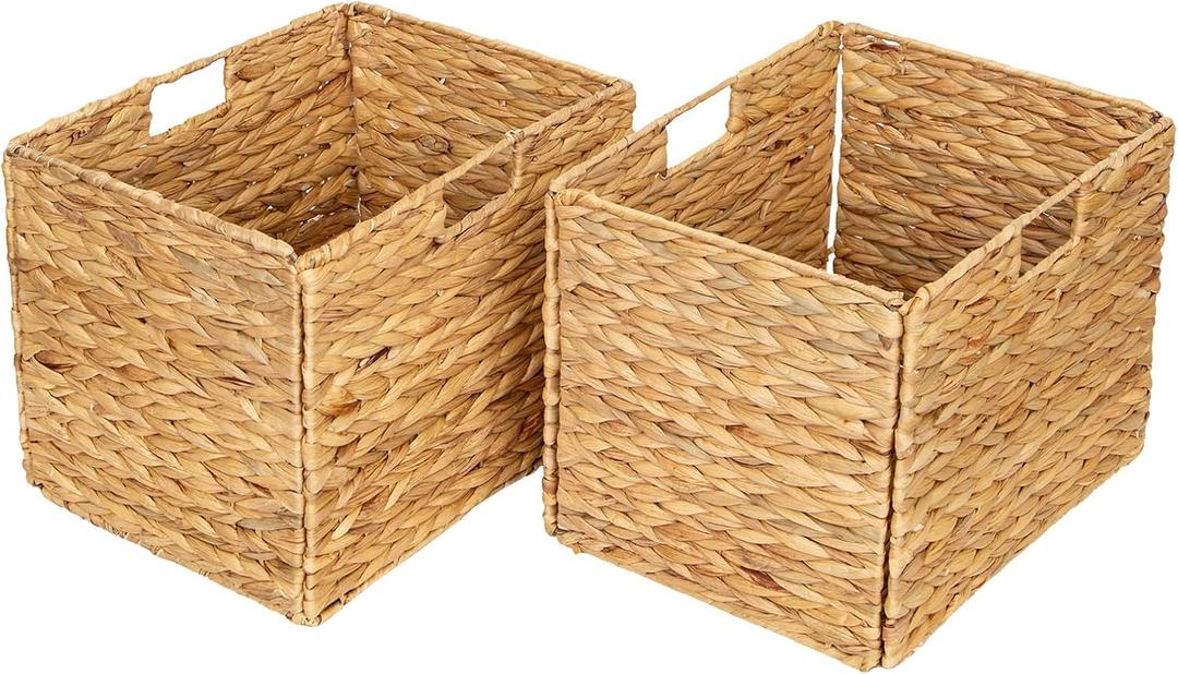 Storage BasketsWicker Baskets,Hyacinth Basket For Shelf,Folding 2 Packs Handmade Woven, Seagrass Baskets,Shelf Baskets For Storage Toys Books And Clothes and Other What You Want