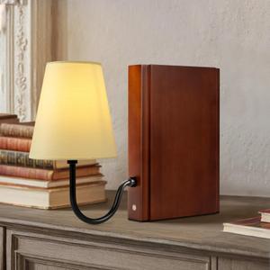 AELS Wooden Bookshelf Lamp with Bulb, Table Lamp with Linen Shade, 3-Color Dimmable Touch Control, Modern Decorative Bookend, Book Sconce for Office Home Bedroom Bookshelf, Dark Brown (Plug-in Model) AELS Wooden Bookshelf Lamp with Bulb, Table Lamp with Linen Shade, 3-Color Dimmable Touch Control, Modern Decorative Bookend, Book Sconce for Office Home Bedroom Bookshelf, Dark Brown (Plug-in Model)