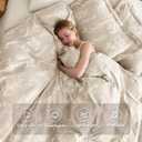 MUXHOMO Duvet Cover Queen Size, Reversible Floral Beige Duvet Cover Set with Zipper Closure, 3 Pieces Botanical Patterns Soft Microfiber Bedding Set with 4 Ties (90"x90", 2 Pillow Cases)
