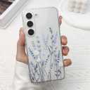 for Samsung Galaxy S23 Case, Floral Flowers Cute Aesthetic Clear Lavender Pattern Case for Women Girls,Transparent Slim Soft Shockproof Cover for S23,Purple Lavender