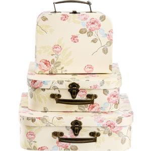 Fasmov 3 Pack Paperboard Suitcases Storage Box Decorative Boxes Storage Gift Boxes With Lids for Photo Storage Home Decoration, Wedding, Birthday, Anniversary, Light Yellow