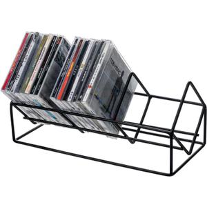 MyGift 3 Slot Modern Matte Black Metal Wire CD Storage Stand, Tabletop Compact Disc Holder Shelf, Video Game DVD Media Organizer Rack, Holds 30 Jewel Cases