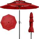 Patio Kingdom 10FT Patio Umbrella 3 Tiers Outdoor Market Umbrella w/Push Button Tilt, Crank, UV and Waterproof Table Umbrella for Garden, Pool, Backyard, Deck, Lawn, Red