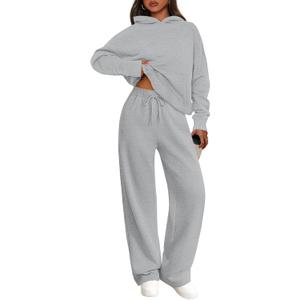 PRETTYGARDEN Women's 2 Piece Outfits Fall Sweatsuits Oversized Hoodies Wide Leg Sweatpants Tracksuits Lounge Matching Sets (XX-Large, Grey)
