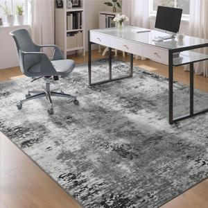 Living Room Rug 9x11 Gray Area Rugs Machine Washable Abstract Boho Large Rug Non-Slip Non-Shedding Faux Wool Indoor Vintage Carpet for Bedroom, Classroom, Dining Room, Kids Playroom (Grey)