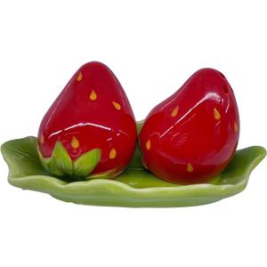 Ceramic Fruit Salt and Pepper Shakers, Set of 2 | Spice Dispenser Storage Canisters-Mini Strawberry