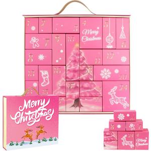 Christmas Advent Calendar 2025, Empty Advent Calendar to Till Yourself, 24 Days Christmas Countdown Advent Calendar, Reusable Countdown Boxes, Xmas Gifts for Boys Girls Teens Adults (Pink)