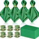 12 Pcs St Patrick's Day Napkin Rings and St Patrick's Day Cloth Napkins-Metal Napkin Rings Holders Set of 6 & 6 Pcs Green St Patricks Day Napkins Cloth for St Patricks Day Table Decoration
