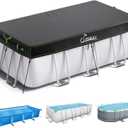 UIRWAY 12x18 FT Rectangular Pool Cover with Reflective Strips, Swimming Pool Cover for Above Ground Pool, Solar Cover Including Rope Tie and Luminous Ground Nails for Rectangular or Oval Pools