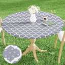 Smiry Round Picnic Tablecloth, Waterproof Elastic Fitted Table Covers for 36" - 44" Tables, Wipeable Flannel Backed Vinyl Tablecloths for Camping, Indoor, Outdoor, Grey & White