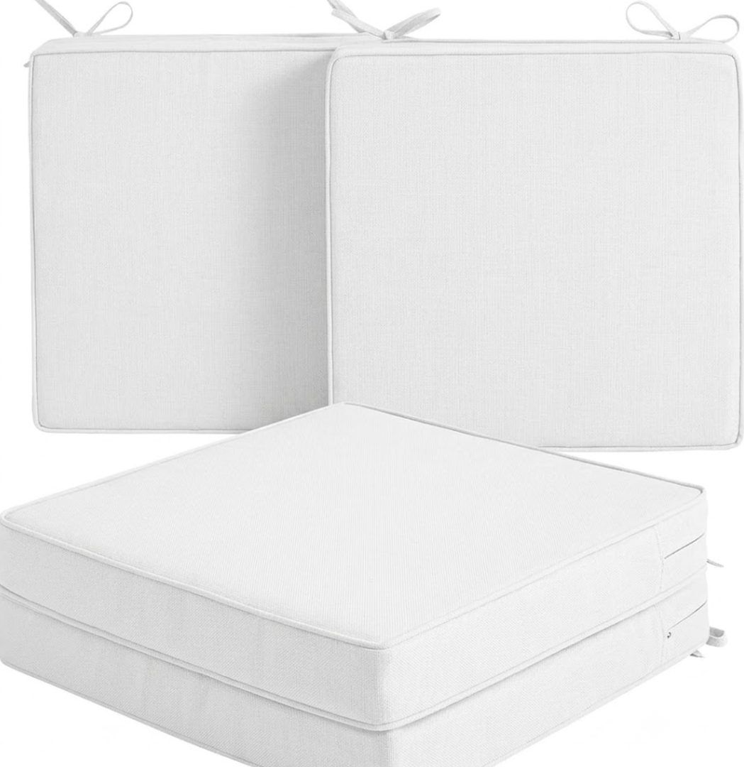 Outdoor Chair Cushion, Water-Resistant & Fade-Resistant, Patio Furniture Seat Replacement Chair Pad with Ties Zipper, Removable Cover, Non-Slip Bottom, 17 x 16 Inch, White