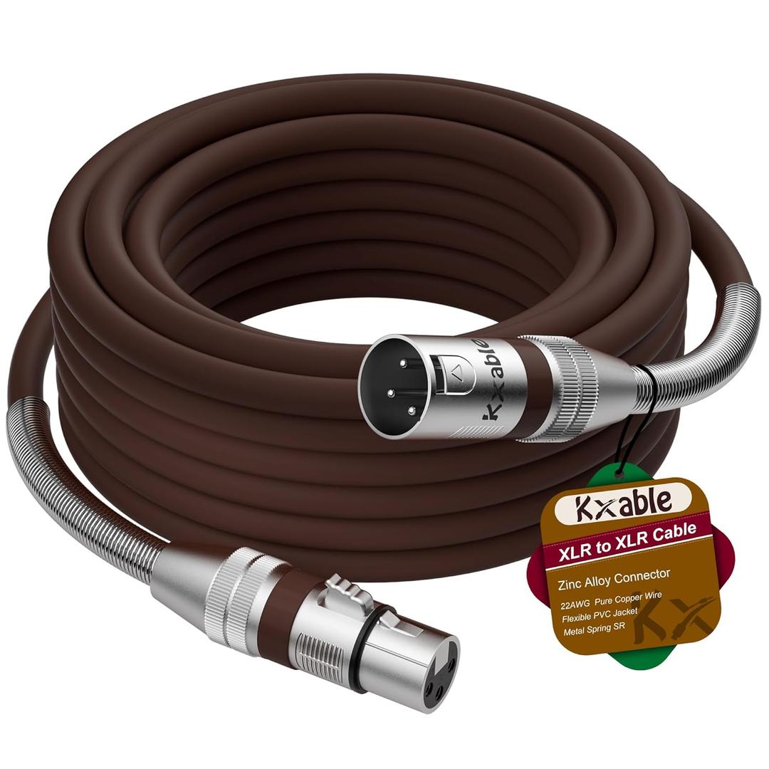XLR Microphone Cable 10 FT, XLR Male to Female Balanced Mic Cable, 3-Pin Shielded Speaker Cord, Zinc Alloy Connectors, 22AWG Pure Copper, Metal Spring SR, Recording Studio, Podcast, Brown