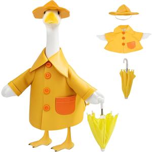 Raincoat Porch Goose Outfit for Large 23" High Cement or Plastic Goose Statue, Spring Yard Goose Cloths with Yellow Umbrella Decor for Outdoor Lawn Gaden Patio