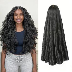 Pure Protein Fiber French Curl Braiding Hair Close to Human Hair 22 Inch 8 Packs Pre Stretched French Curl Crochet Braids Loose Wavy Hair Extensions for Black Women(22Inch,1B)