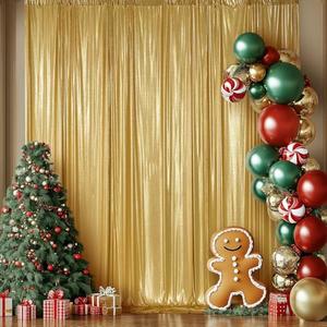 10x12ft Gold Sequin Backdrop Curtain Panels for Parties, Wrinkle Free Glitter Photo Backdrop Drapes 2 Panels 5x12FT Shimmer Back Drop Cloth for Wedding Birthday Christmas Photography Background