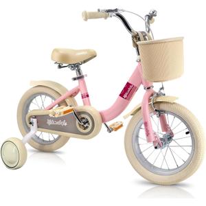 SIMEIQI Girls Bike for Toddlers and Kids Ages 3-12 Years,14 16 18 Inch Kids Bike with Training Wheels & Basket,Kids Bicycle with Coaster Brake & Kickstand,Multiple Colors (Pink)