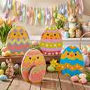 Yousoontic 8 Pcs Easter Egg Table Decor Wooden Nesting Chick Egg Signs Farmhouse Easter Tiered Tray Decor Colorful Polka Dot Stripe Eggs Tabletop Centerpiece Spring Decorations for Home Office Shelf
