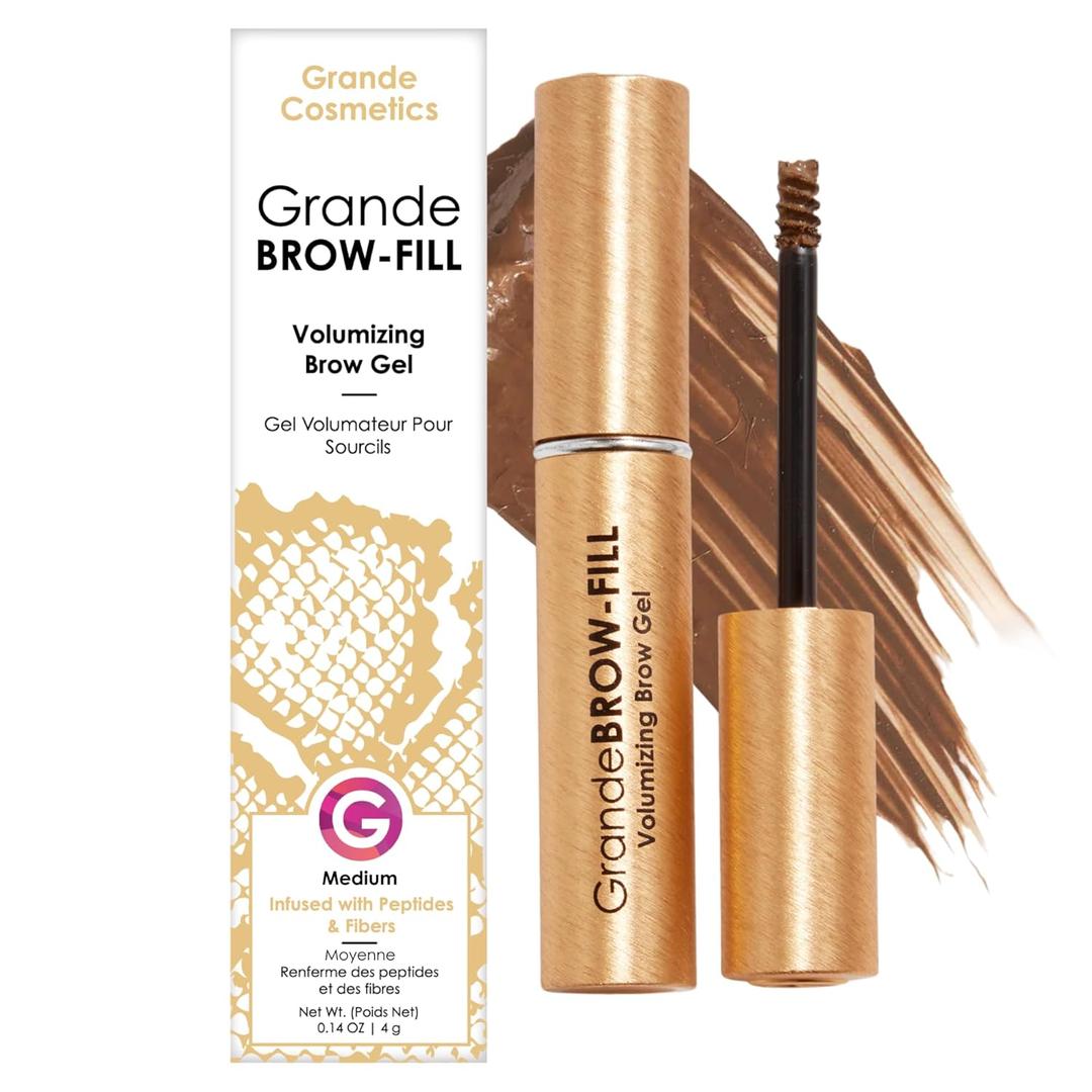 Grande Cosmetics GrandeBROW-FILL Volumizing Brow Gel, Tinted or Clear Eyebrow Mascara, Soft Flexible Hold, Water Resistant (3. Medium)