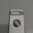 Fingic for Pixel 9 Pro XL Case[with 360Rotatable Ring Holder][Support Magnetic Car Mount]Shiny Plating Gold Slim Fit Thin Soft TPU Bumper Shockproof Case for Google Pixel 9 Pro XL for Girls Boy, White