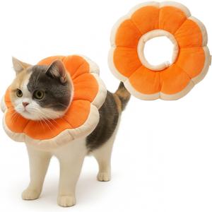 Adjustable Comfy Flower Style Elizabeth Collar for Cats Puppies Soft Recovery Cone Pet Protective Neck Collar (Orange, Medium)