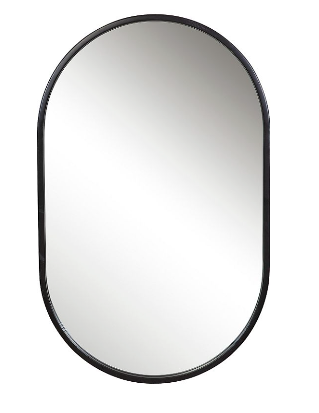 ANDY STAR Oval Mirror, 20x30 Glossy Black Bathroom Mirror, Pill Shaped Vanity Mirror for Wall, Polished Black Metal Framed Mirror Wall Mounted Vertically or Horizontally 1" Deep
