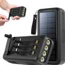 Solar Charger Power Bank 63200mAh, Portable Charger with Dual Outputs & Dual Inputs 4 LEDs Flashlight, Hand Crank Power Bank Fast Charging Battery Pack for Outdoor Camping Survival Gear (gray)