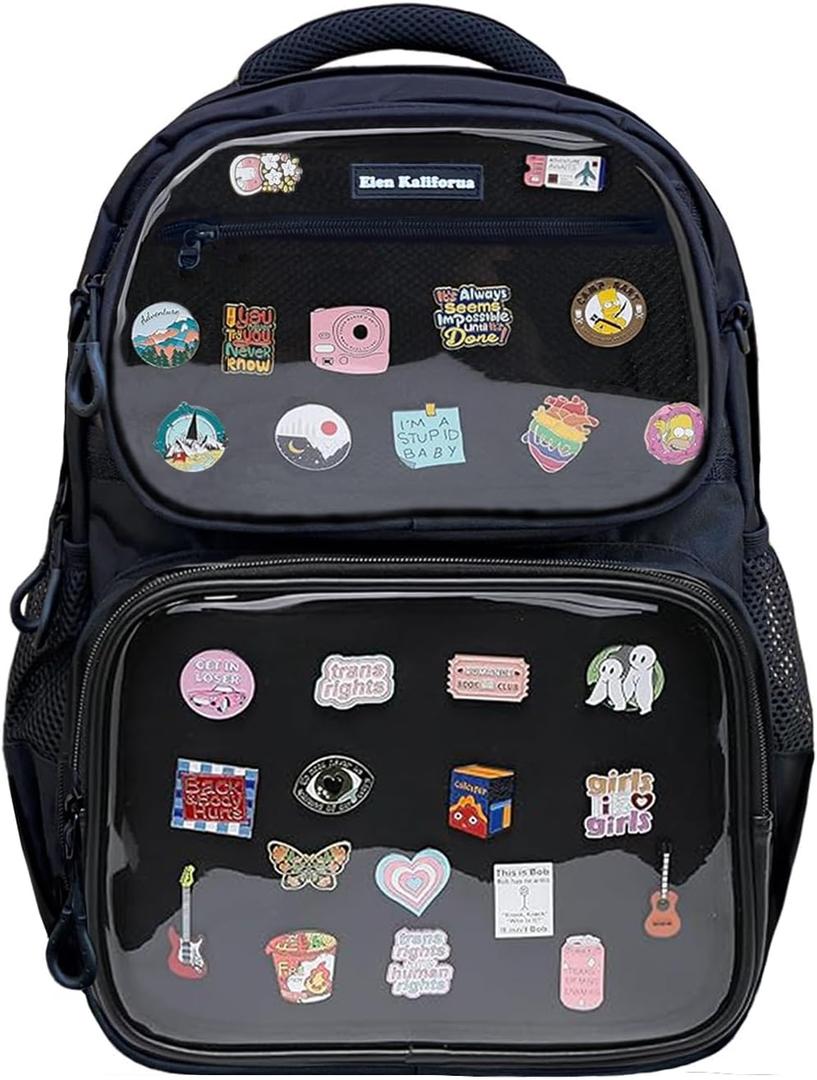 Backpack Ita Bag Pins Display Bag Detachable 2way Unisex (Black)
