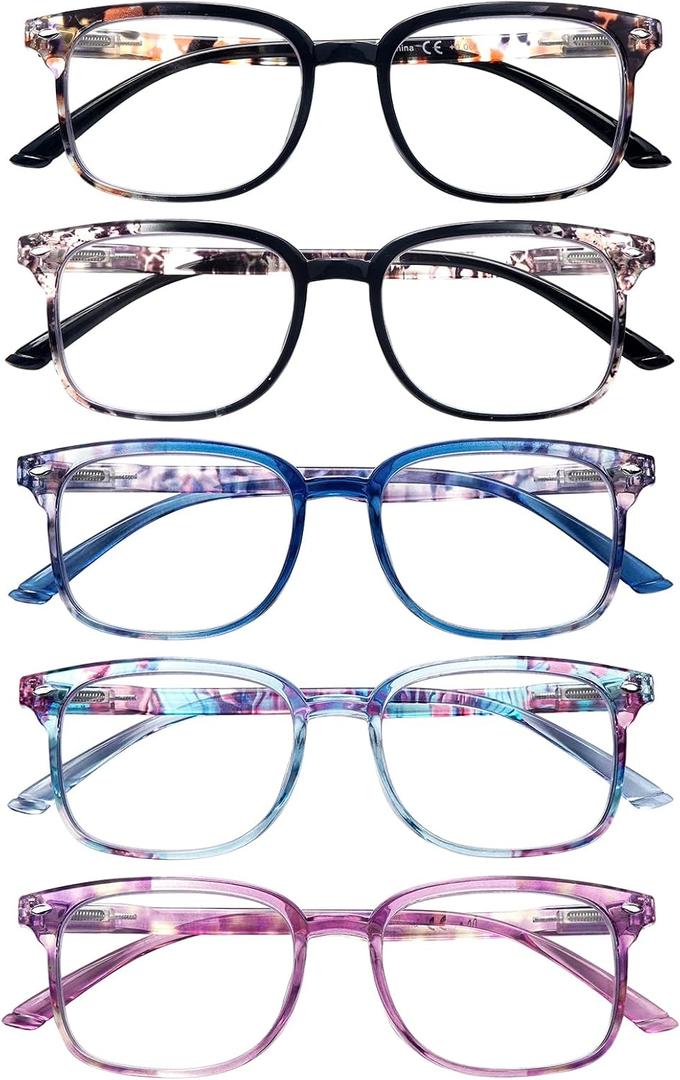 5 Pack Reading Glasses Blue Light Blocking for Women,Computer Readers with Spring Hinge