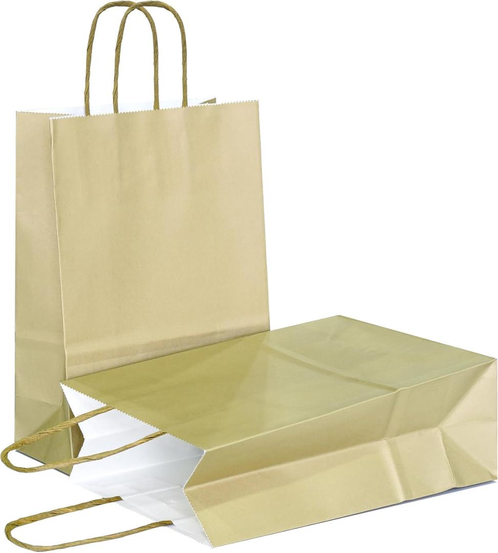 AZOWA Bronzing Gold Gift Bags Mini Kraft Paper Bags with Handles (4.7 x 2.4 x 6 in, Gold, 25 Pcs)