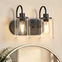 2-Light Black Bathroom Vanity Light, Bathroom Lights Over Mirror, Modern Vanity Lights with Clear Glass Shade, Farmhouse Light Fixtures Wall Mount Lamp for Living Room Mirror Cabinet Hallway