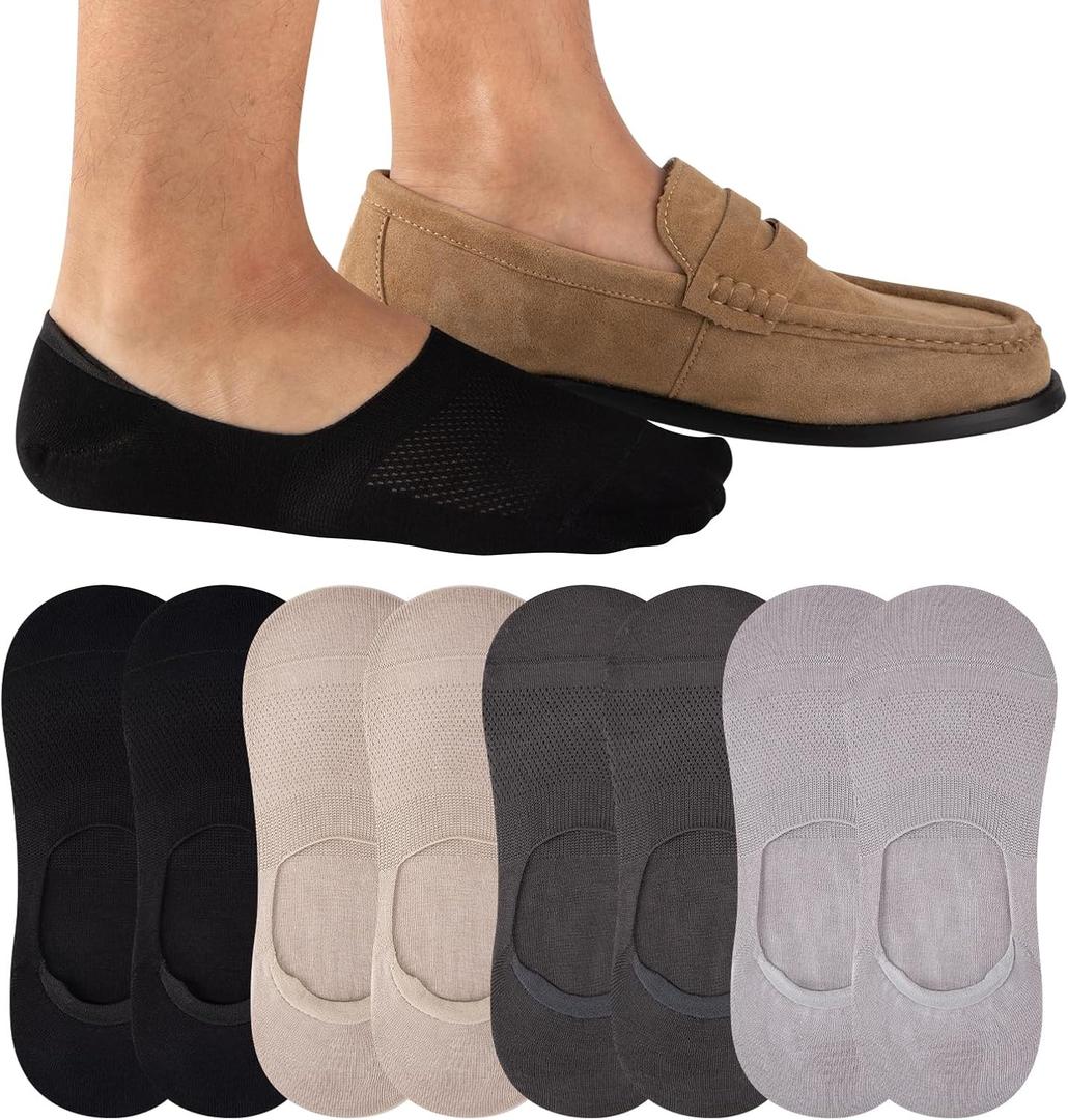 Cooplus 8 Pairs No Show Socks Men Non Slip Low Cut Cotton Invisible Socks for Loafer Flats (2 Pairs Black+2 Pairs Khaki+2 Pairs Dark Grey+2 Pairs Light Grey)