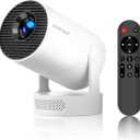 Mini Projector 4K Support, Portable Smart Projector with WiFi 6 and Bluetooth 5.4, 5w Soundbase Speaker, Auto Keystone 180 Rotatable, 8000 Lumens, Home Bedroom Movie Proyector HY300Pro+ (White)