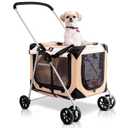 Pet Stroller, Fits 2 Cats, Small to Medium Dogs (Up to 45 Lbs), Detachable, Soft-Sided Pet Carrier, Collapsible, Includes Plush Pillow (Tan)