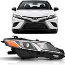 Headlights Assembly Compatible with 2018 2019 2020 2021 2022 2023 2024 Toyota Camry L LE SE HeadLamps Passenger Side, Chrome Housing Amber