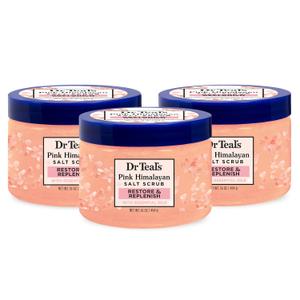 Dr Teal's Pink Himalayan Salt Body Scrub, Restore & Replenish with Pure Epsom Salt & Essential Oils, 16 oz. (Pack of 3)