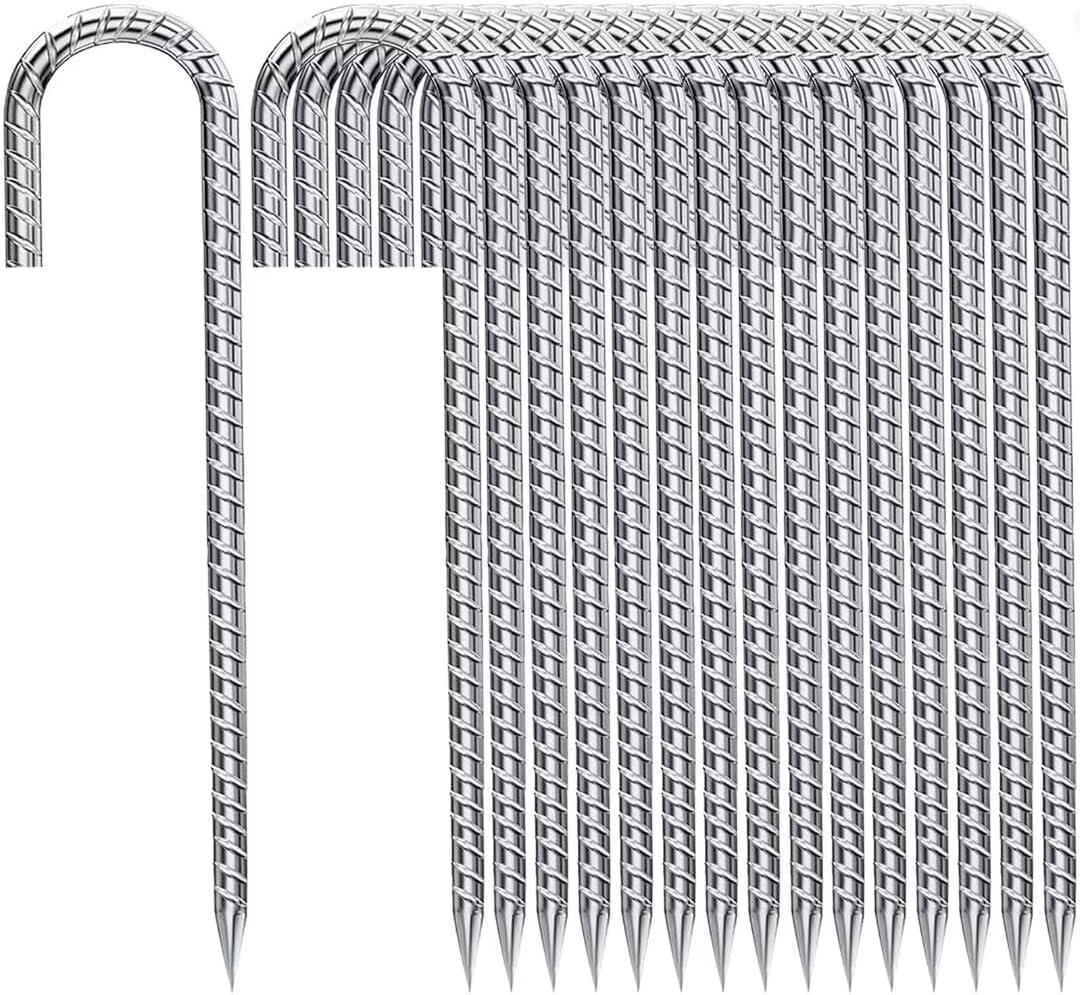 J-Hook-Rebar-Stakes-12-Inch-16-Pack, Ground Stakes Heavy Duty for High Winds Galvanized Anti-Rust Metal Stakes for Ground Heavy Duty Ground Anchors for Garden Dog Fence Chicken Coop Water Pipe