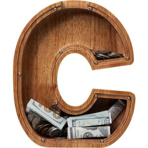 ladenk 12 Inch Extra Large Wooden Kids Letter Piggy Bank - Piggy Bank for Boys Girls - Initial C Bank - Alphabet Money Bank for Birthday