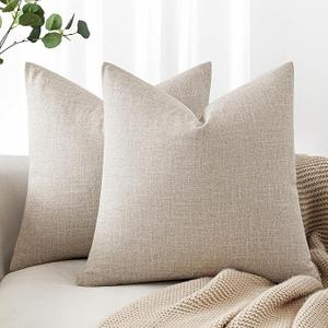 MIULEE Pack of 2 Decorative Linen Burlap Pillow Covers Farmhouse Boho Accent Pillowcases for Sofa Car Couch Bedroom Living Room Decor 24x24 Inch Taupe