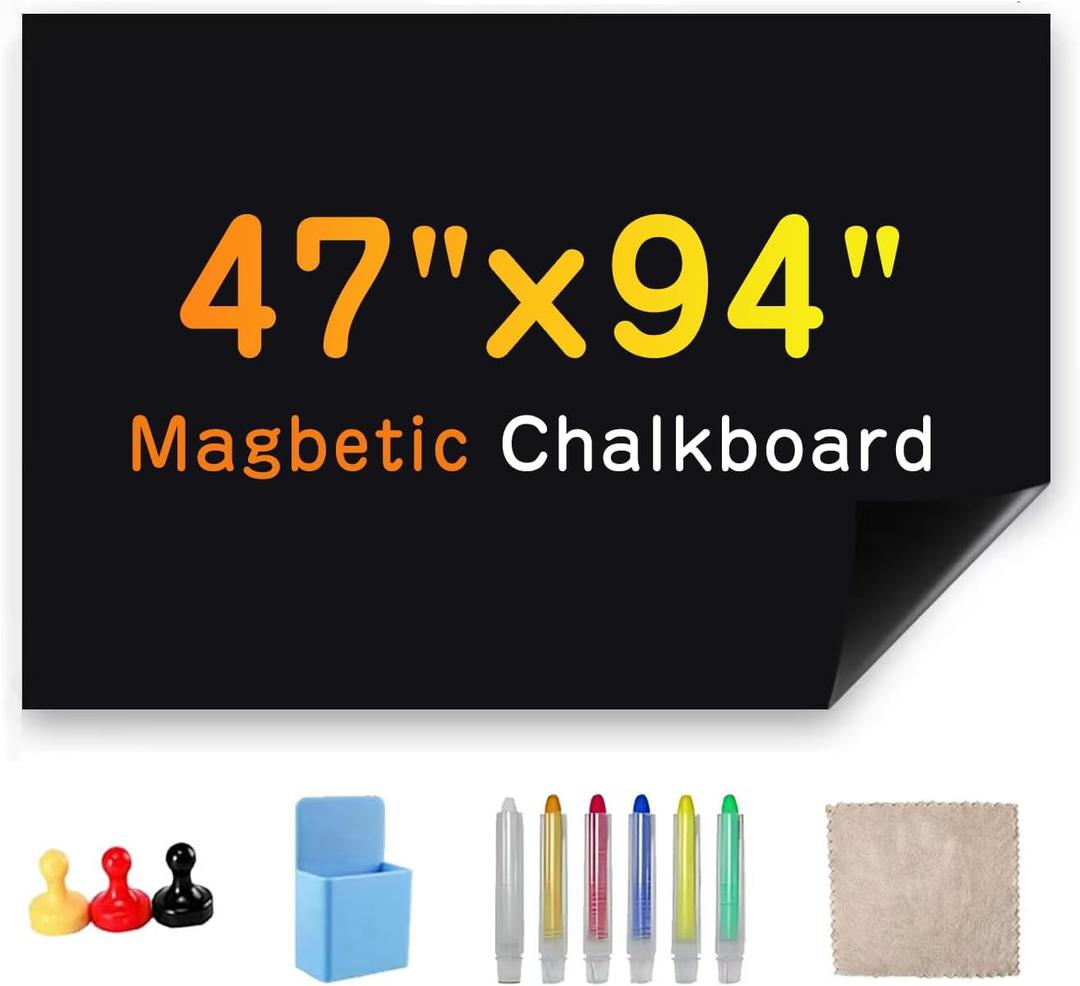 Magnetic Chalkboard Wallpaper Stick and Peel, 47" x 94"Chalk Board Contact Paper with Adhesive on Wall for School, Office, Kitchen Fridge, Drawing