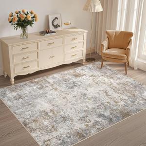 4x6 Area Rug Living Room Rugs - Washable Neutral Modern Abstract Soft Thin Rug Indoor Floor No Slip Rug Carpet for Bedroom Under Dining Table Home Office Decor - Brown Grey