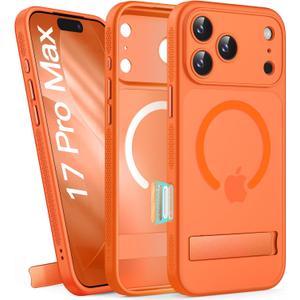 BXYJY for iPhone 17 Pro Max Case Magnetic with Stand, Camera Control Button, Full Lens Protection, Compatible with MagSafe, Military Grade, Translucent Thin Women Men Hard Case for 17 Pro Max, Orange
