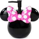 Disney Minnie Mouse Soap Dispenser - Pink & Black Kids Bathroom Accessory - Resin Lotion Pump (Black - Minnie Mouse)