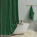 BTTN 78 Inch Long Shower Curtain - Boho Farmhouse Linen Thick Striped Fabric Shower Curtain Set with Plastic Hook, Tall Rustic Country Luxury Cloth Shower Curtains for Bathroom - Emerald Green - 72x78