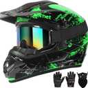 SPARK Dirt Bike Helmets Kids Motorcycle Helmet Youth ATV Motocross Full Face Men Women Off-Road Mountain Bike Helmet Adult with(Gloves Goggles Mask) DOT Approved 4Pcs Set (Medium, Green)