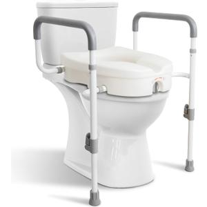 Raised Toilet Seat with Handles for Elderly - Toilet Seat Risers for Seniors with Adjustable Padded Arms - Elevated Toilet Safety Seat for Standard or Elongated Commode, White