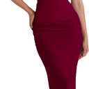 Women's Mesh Double Layer Dresses Lace Trim Maxi Elegant Party Bodycon Dress Slim Fit Back Slit Long Cocktail Party Dresses (Red, M)