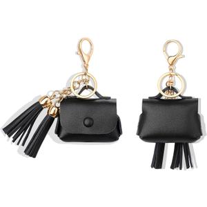 MODOS LOGICOS Charging Case Cover for Apple Air Pods Pro, Genuine Leather Case with a Couple of Drooping Tassels for Apple AirPods Pro 1st (2019) / AirPods Pro 2nd (2022) Charging Case - Black