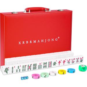Chinese Mahjong Set, 146 Numbered Melamine 1.6" (40 mm), Large Size Complete Mah jongg Set with Carrying Travel Case (White Jade Color) (White Jade Color)